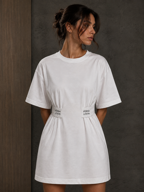 VERNA LEVIN | Signature Belted Oversized T-Shirt - White (Ön Sipariş)⁠